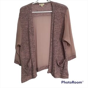 Silence & Noise Open Front Cardigan With Sheer Sleeves and Back size M